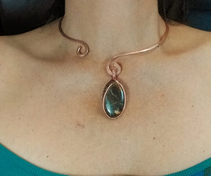 Boulder Opal Twisted and Bent Copper Pendant
