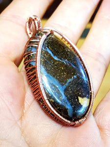 Boulder Opal Twisted and Bent Copper Pendant