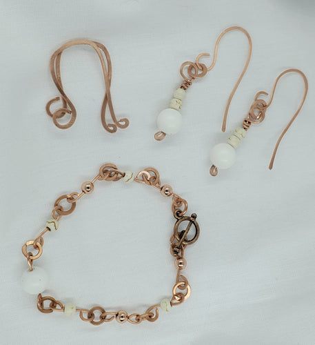 White Howlite and White Conch Earrings and Bracelet