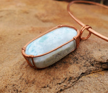 Load image into Gallery viewer, Larimar Twisted and Bent Copper Pendant