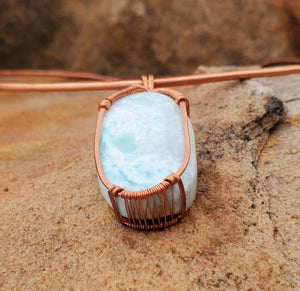 Larimar Twisted and Bent Copper Pendant